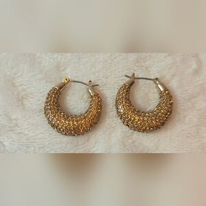 LOFT Gold Tone Pavé Rhinestone Hoop Earrings